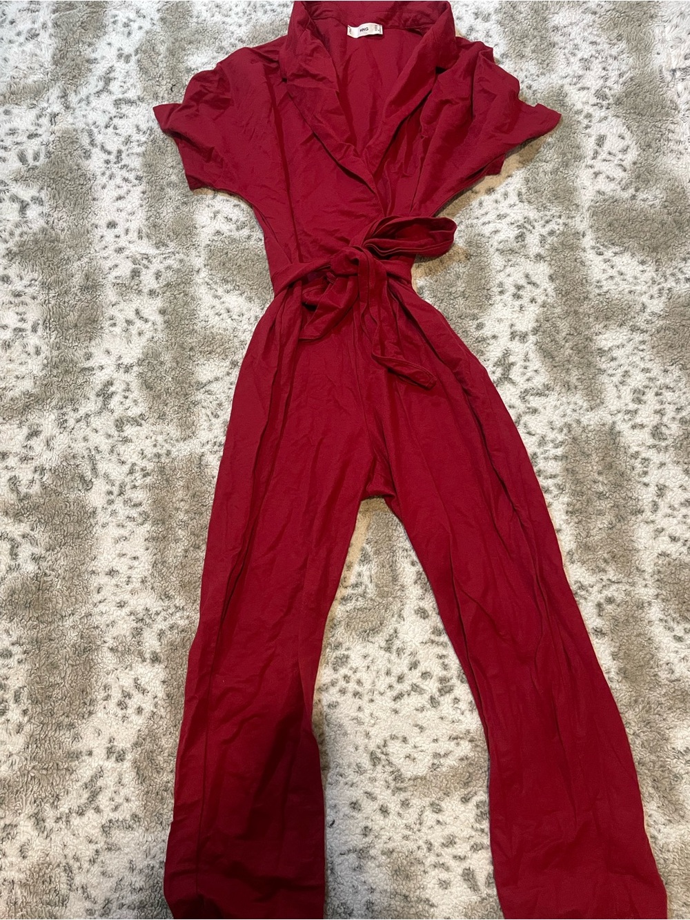 Mango red burgundy belted jumpsuit - Picture 7 of 8